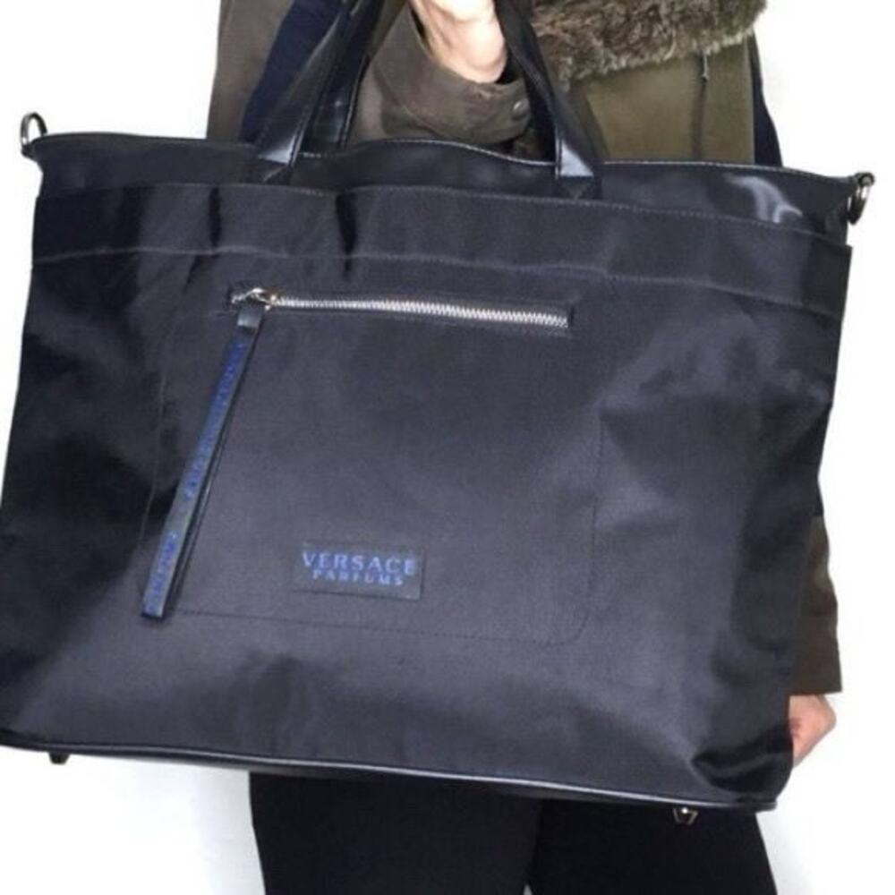 VERSACE Parfums Black Durable Nylon Extra Large Weekender Bag